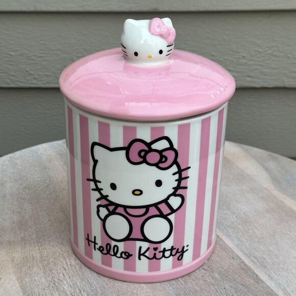 Silver Buffalo Sanrio Hello Kitty Pink Ceramic Cookie Snack Jar Medium 2 Parts - Picture 1 of 8